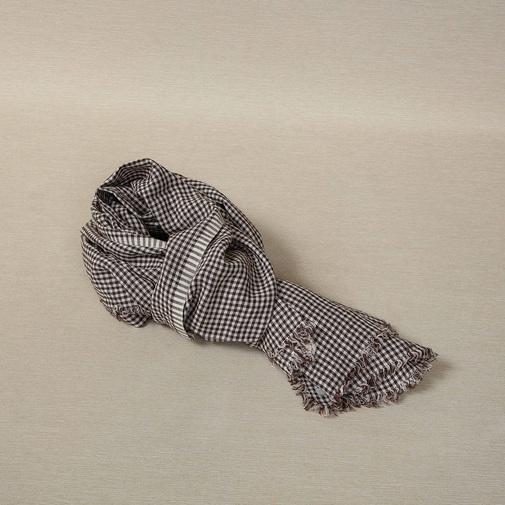 Dark brown check linen scarf