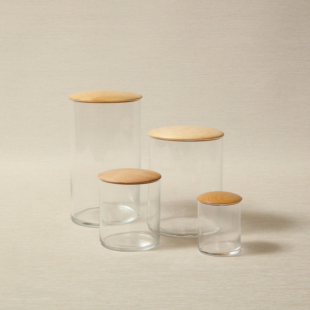 Simple glass storage container with maple lid small