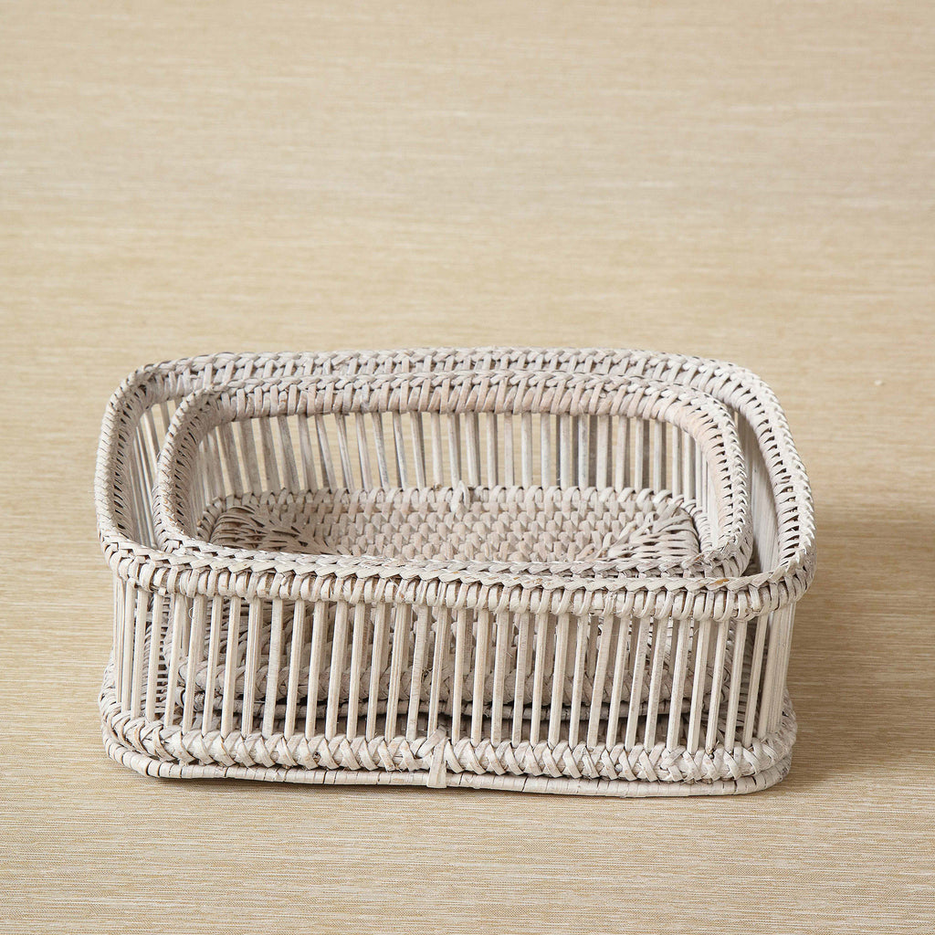 White wash large open weave soft square basket