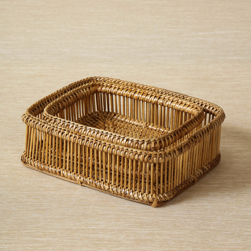 Honey brown large open weave soft square basket
