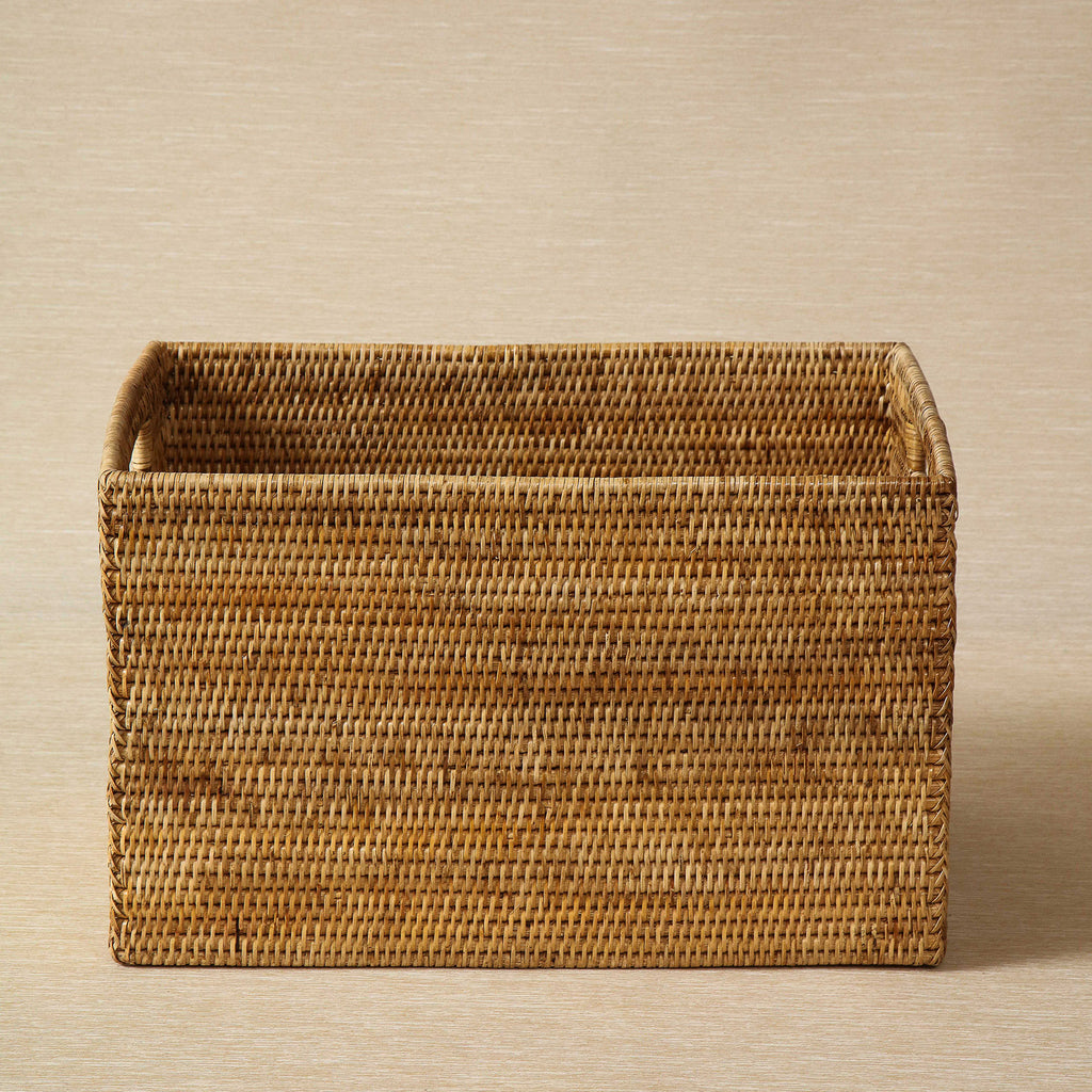 Rectangular honey brown storage basket