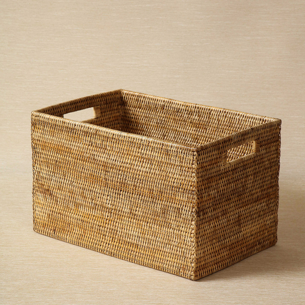 Rectangular honey brown storage basket