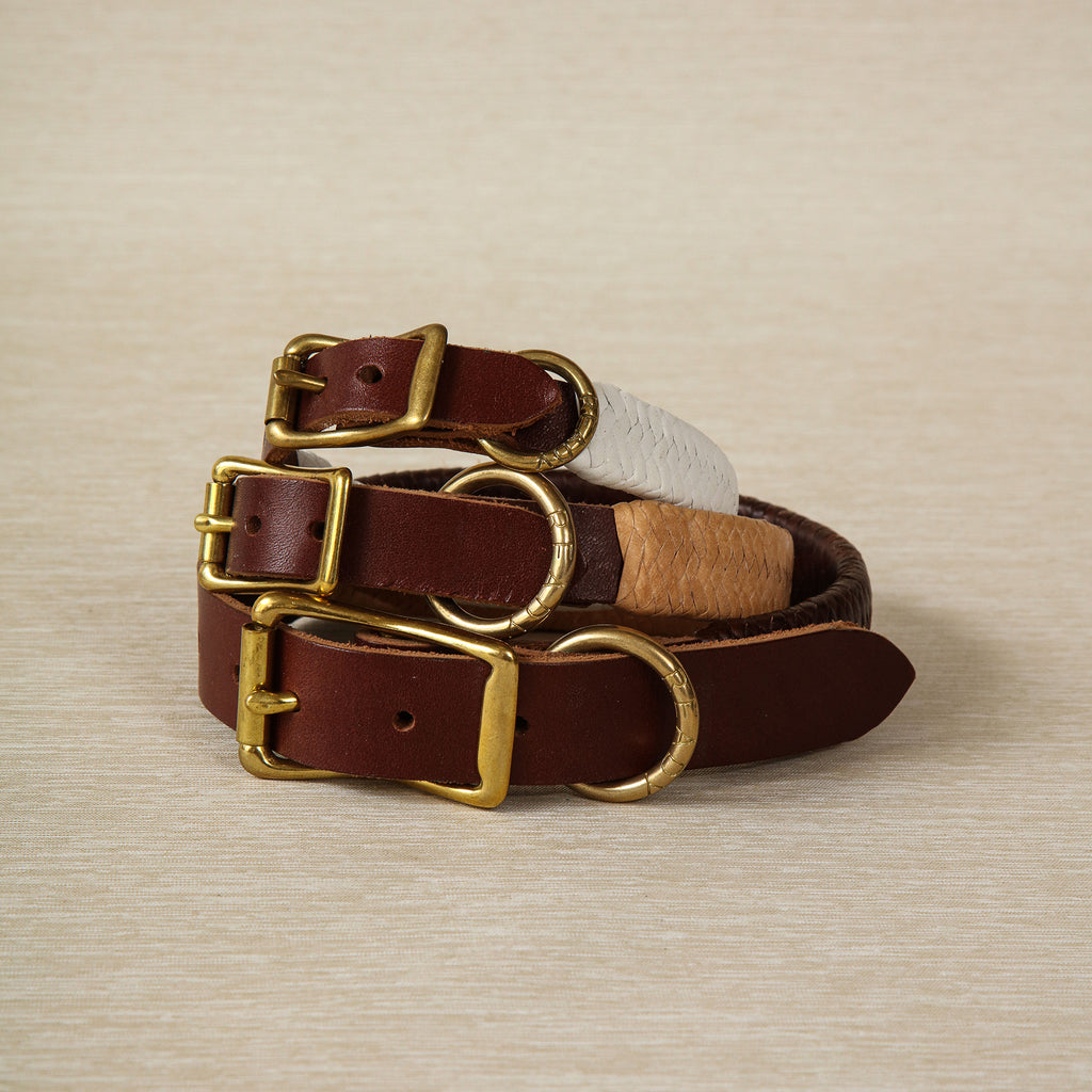 Small Braided Leather Dog Collar