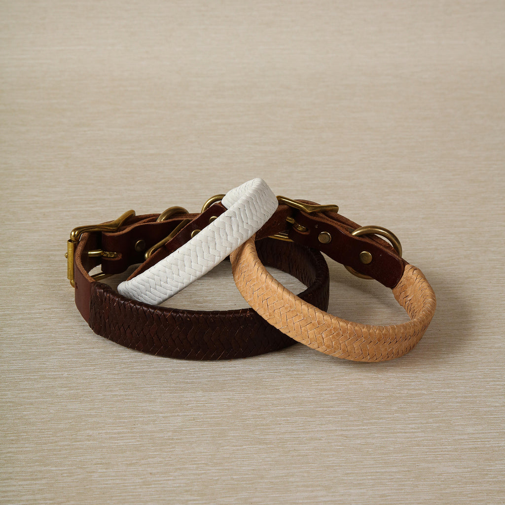 Small Braided Leather Dog Collar