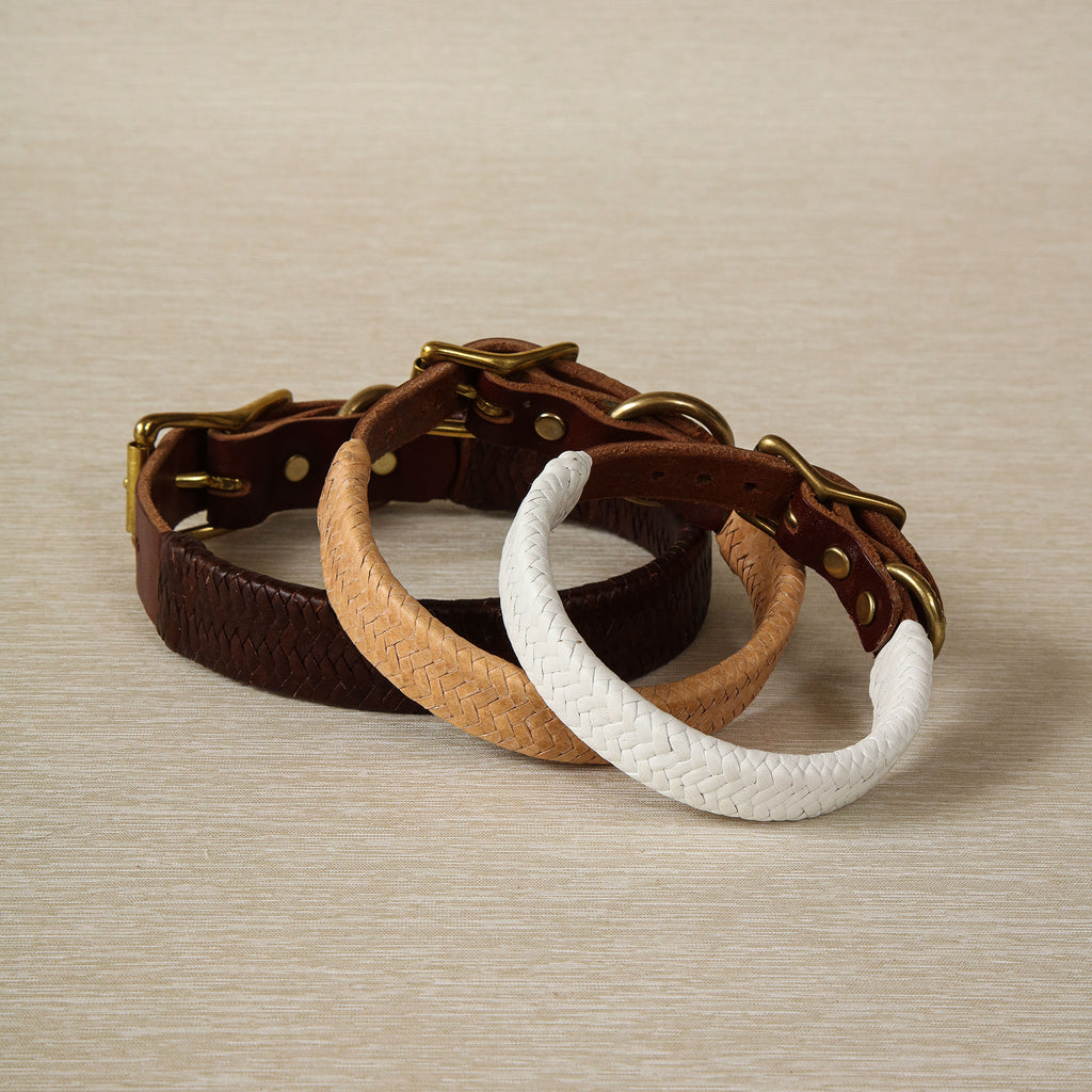 Small Braided Leather Dog Collar