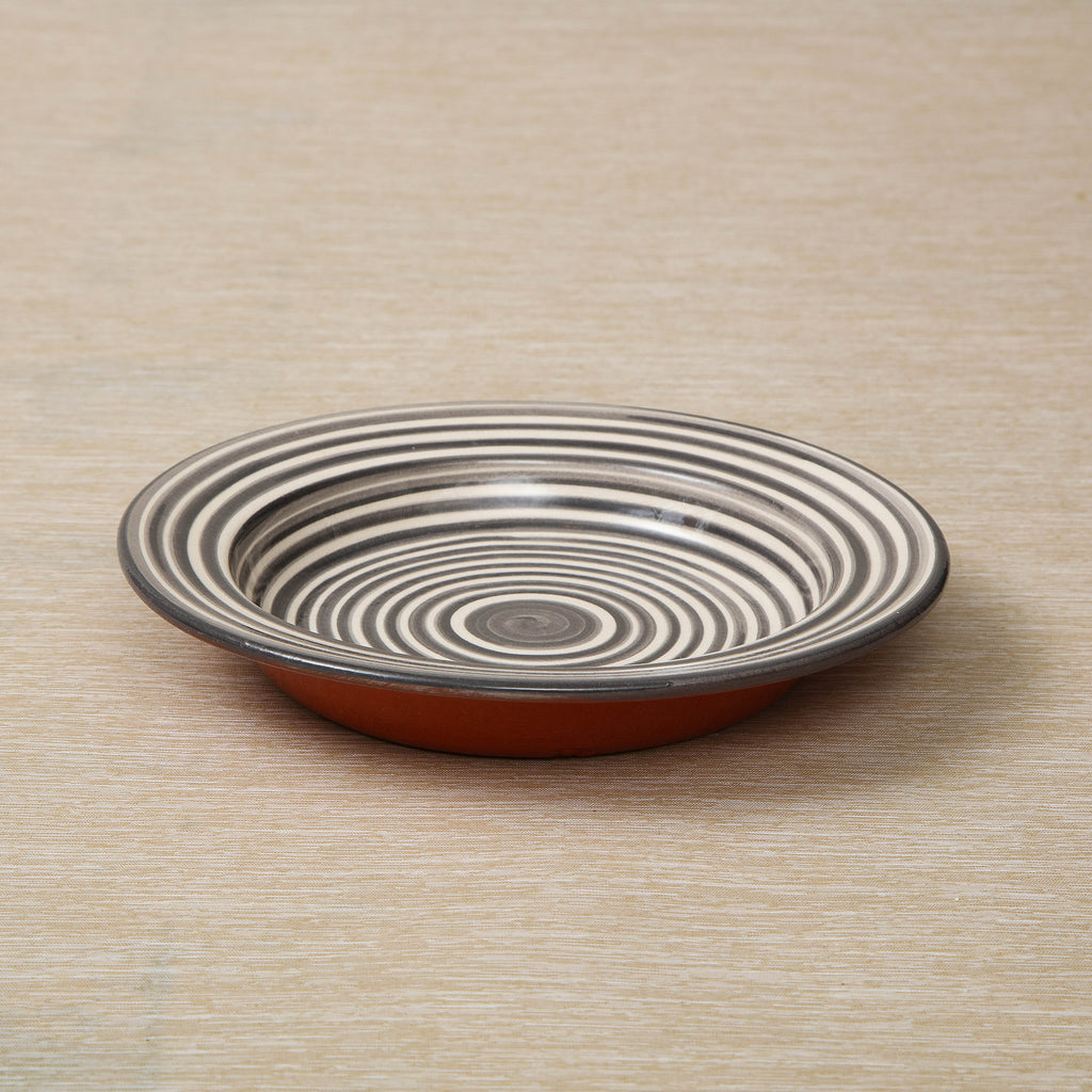 Grey and white striped terra cotta bowl