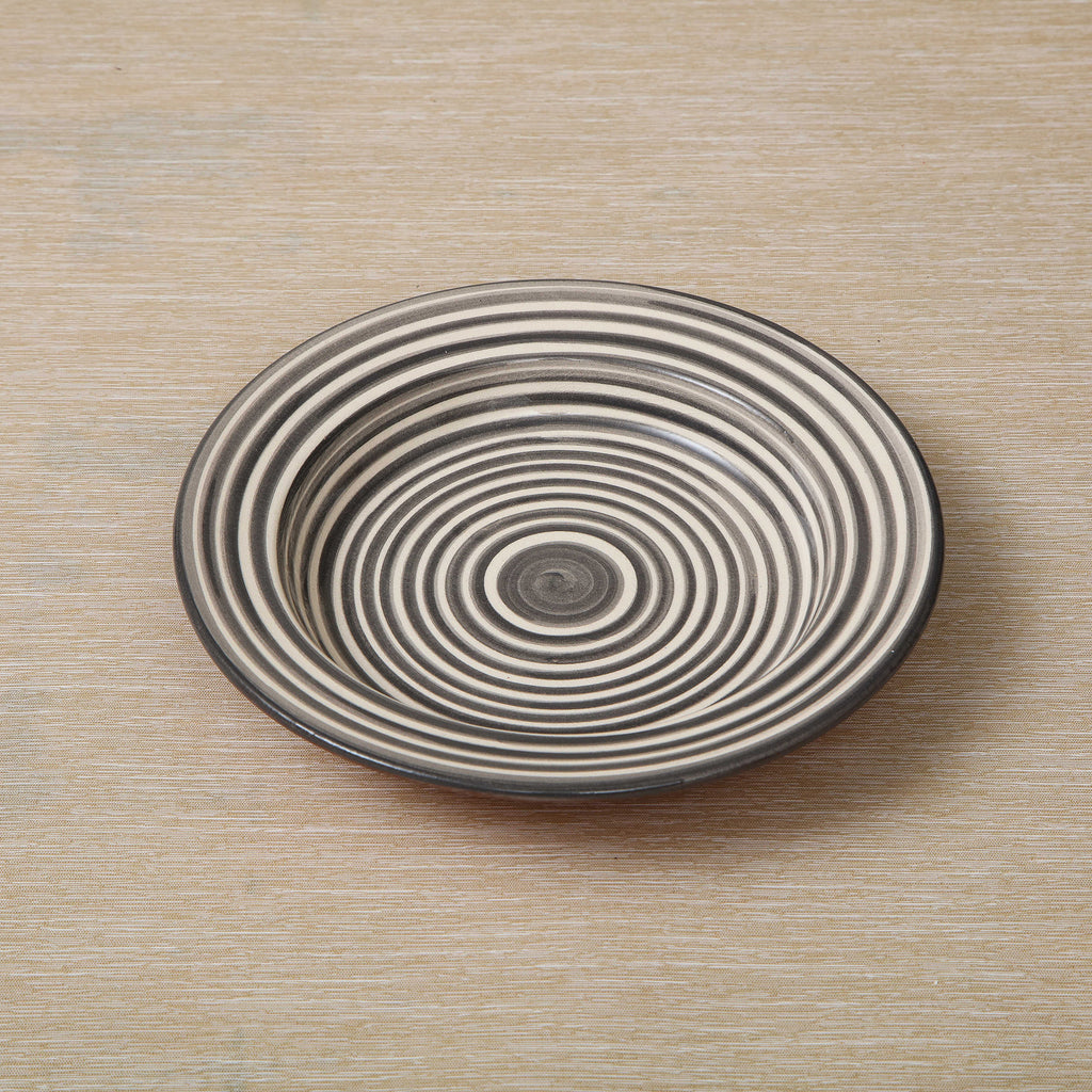 Grey and white striped terra cotta bowl