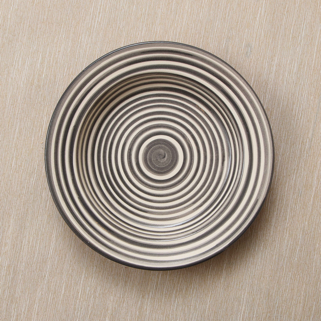 Grey and white striped terra cotta bowl