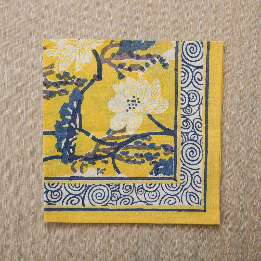 Asian Lotus Yellow Block Print Napkin