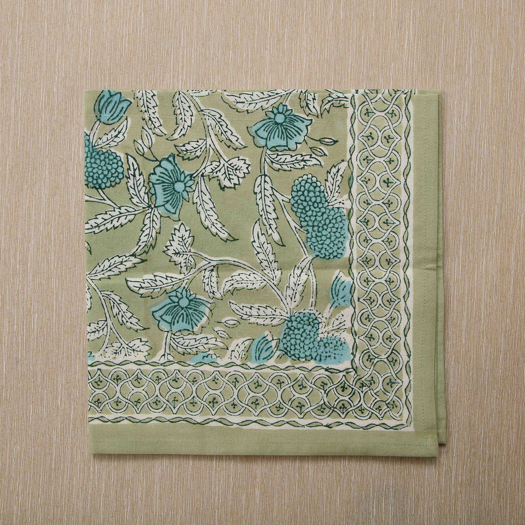Sage and Turquoise Floral Pattern Napkin