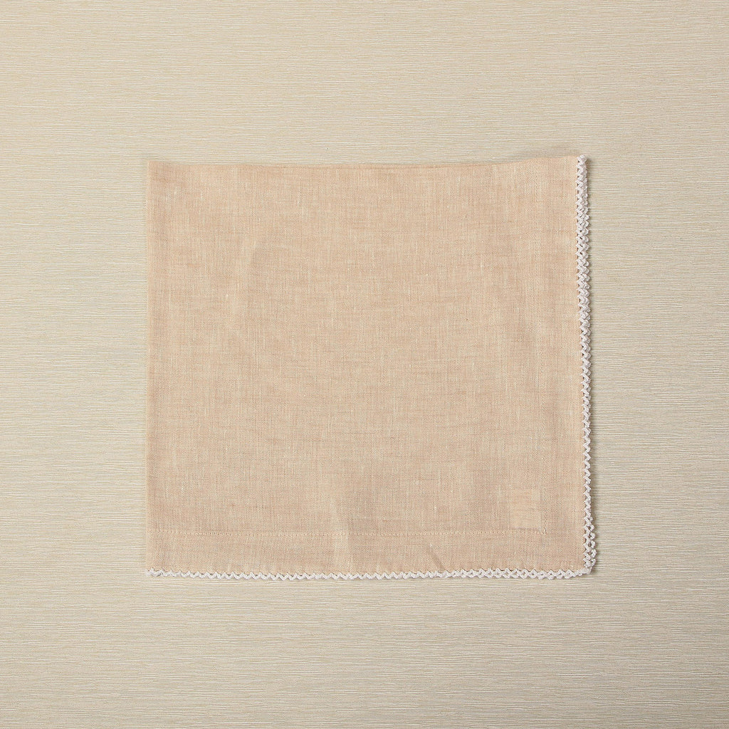 Linen napkin in Almond with white picot edge