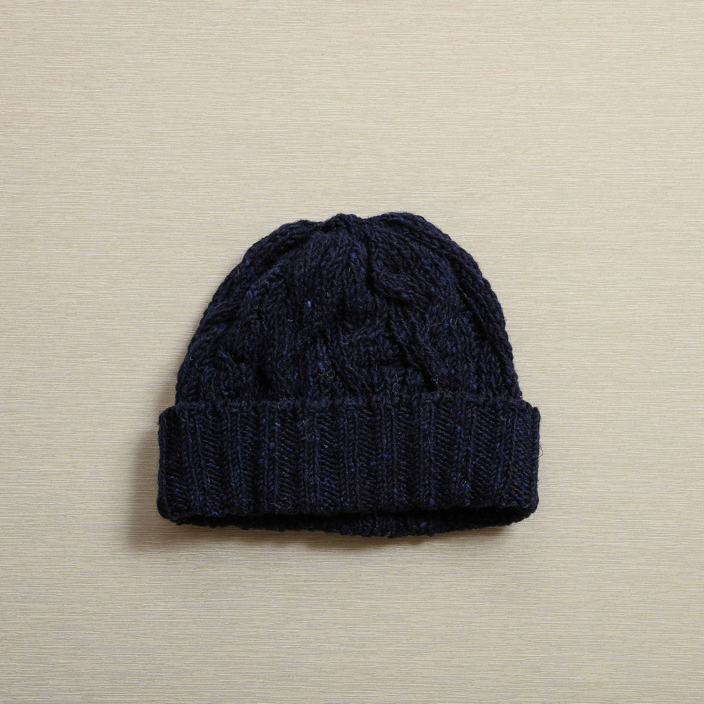 Irish knit chunky cable hat in navy
