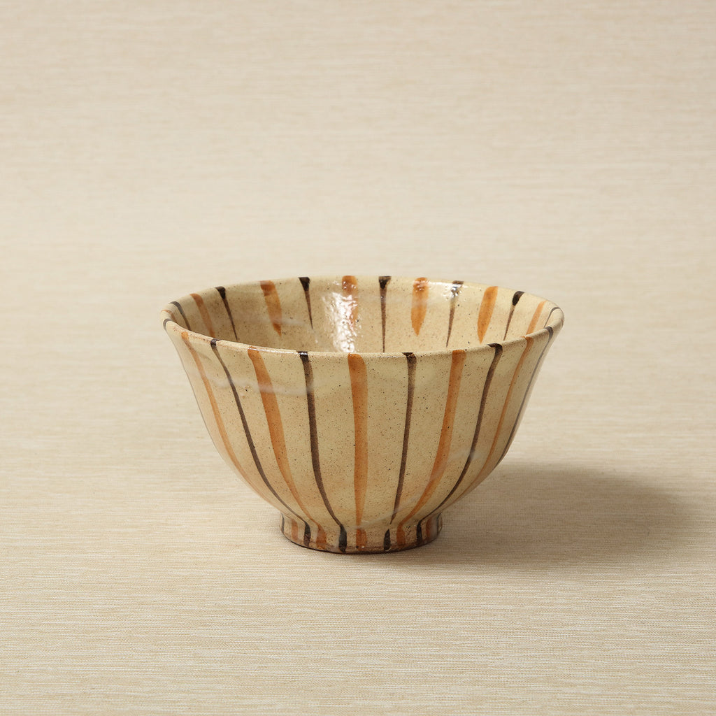 Japanese striped stoneware rice bowl