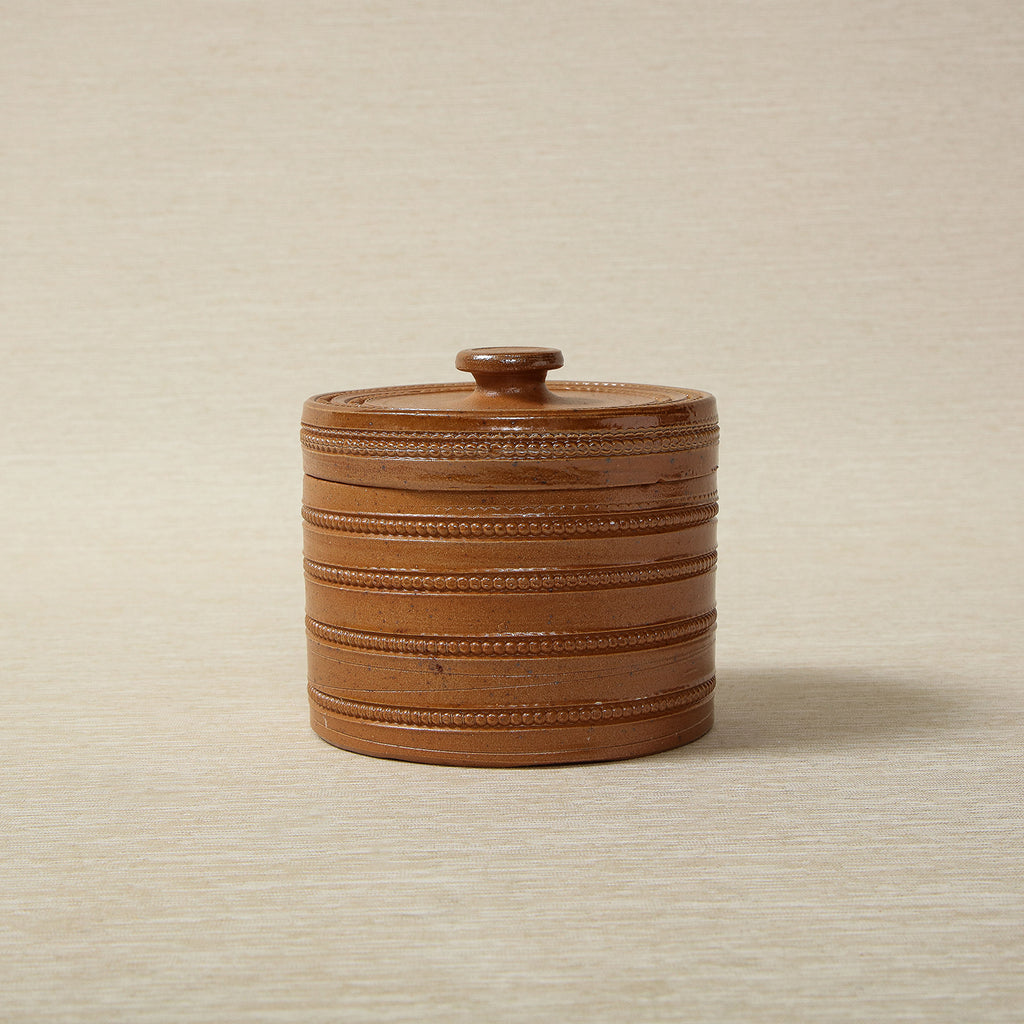 Vintage small pearled pot with lid in salt glaze by Poterie Renault, .375L