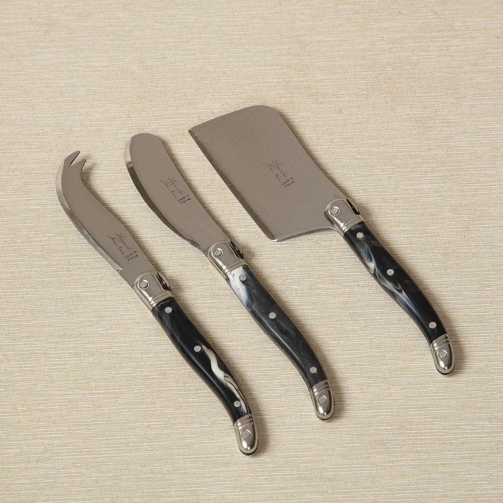 Cheese serving set with black marble handles