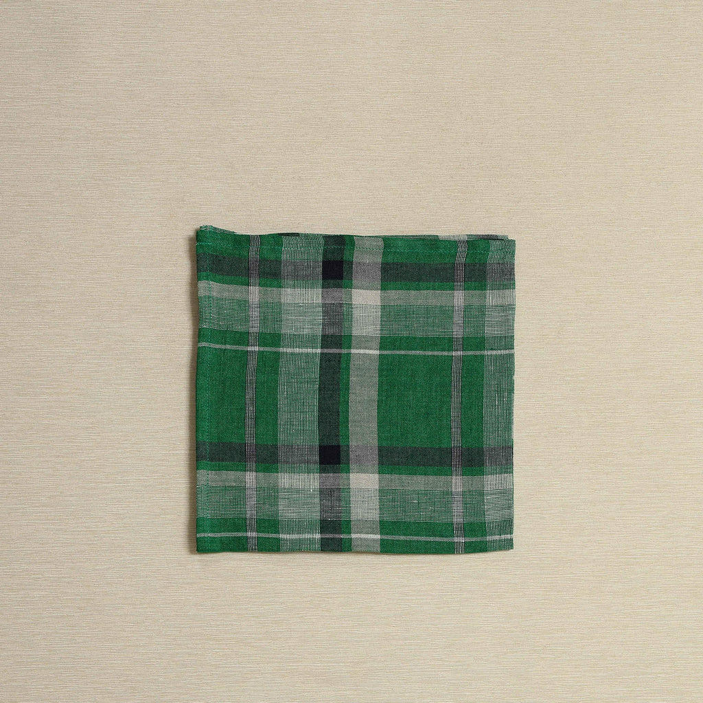 Green plaid linen napkin