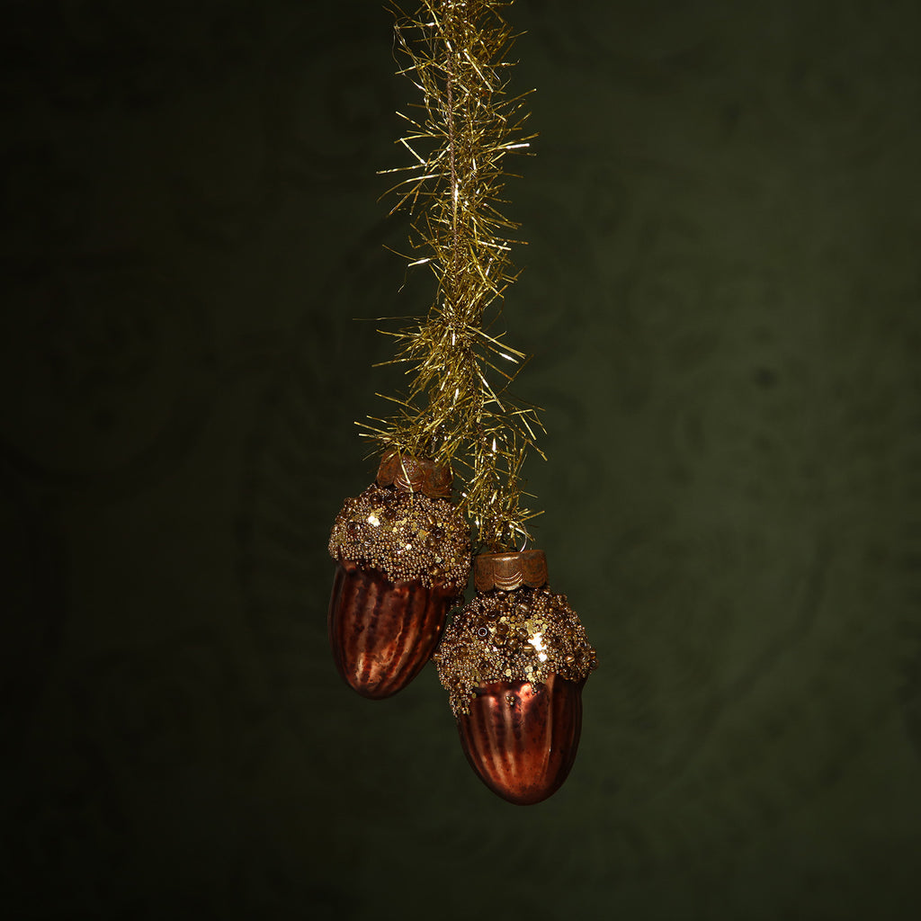 Brown frosted acorn ornament