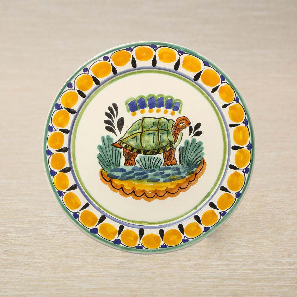 Handpainted dinner plate with turtle